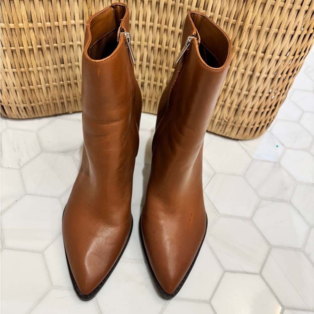 Calvin Klein Brown Leather Pointed Toe Ankle Boots